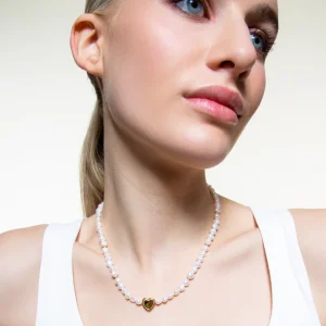 XENOX Halsketten^BEACH Halskette 925/- Sterlingsilber mit Süßwasserperlen, 18k Vergoldung goldfarben