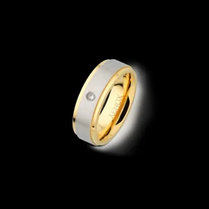 XENOX Partnerringe | Ringe^Partnerring aus Edelstahl mit Zirkonia-Stein goldfarben