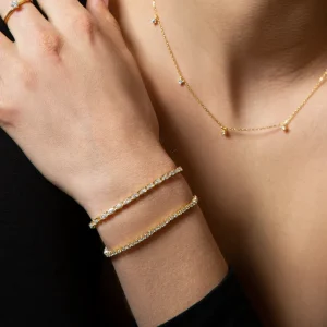 XENOX Armbänder^TENNISARMBAND 925/- Sterlingsilber mit Zirkonia-Steinen, 18k Vergoldung goldfarben